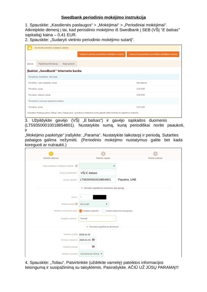 Swedbank periodinio mokejimo instrukcija EBS