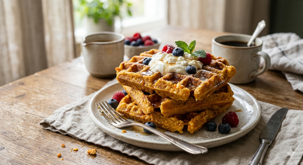 Vaflių receptai: moliūginiai vafliai su varške